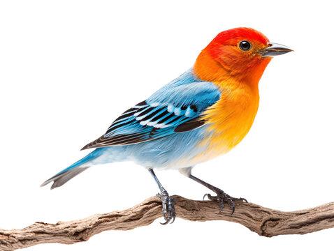 a colorful bird with a red head