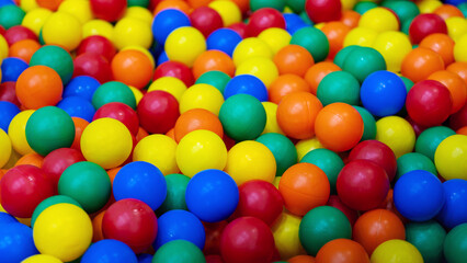 Fototapeta na wymiar Full Frame Shot Of Colorful Balls - Dry pool, ball pit in playroom.