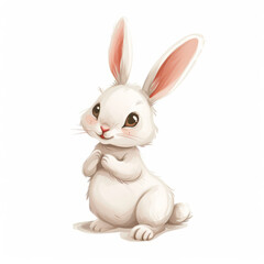 Obraz premium Cute white Bunny in Cartoon Style Art - Simple and Adorable