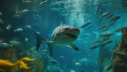 Oceanic Spectacle: Captivating View of a Shark in an Aquarium