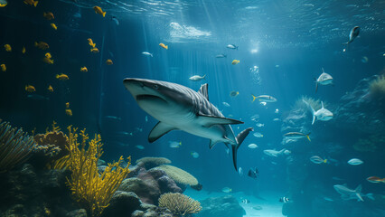 Fototapeta na wymiar Underwater Majesty: A Shark’s Realm in a Large Aquarium