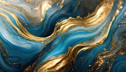 Swirl of blue gold marble abstract background, Liquid marble design abstract, light blue azure tones with golden, Paint marble texture. Alcohol ink colors