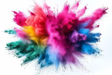 Fotobehang Multicolor powder explosion on white background © Molostock