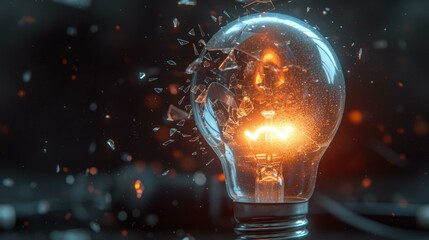 Shattered Light Bulb with Bright Idea
