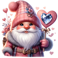Obraz premium Realistic Cute Valentine's Day gnomes with Heart shape PNG clipart for sublimation, craft, scrapbook