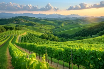 Fototapeta na wymiar Vineyards in the rolling hills of Tuscany, Italy