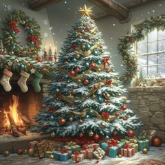 Christmas tree in a cozy living room