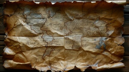 A close up of an old and worn treasure map.