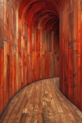Wooden tunnel with curved walls and floor