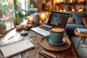 Obraz na płótnie Canvas coffee cup and laptop on a table