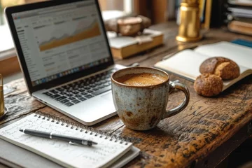 Foto op Plexiglas cup of coffee and laptop © Denis