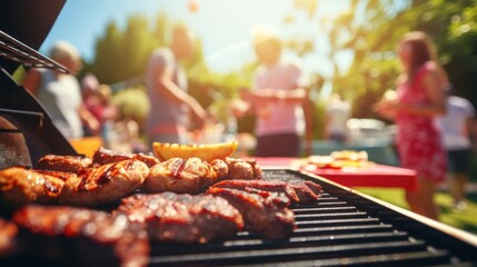 Naklejka premium Grill Up Close with Family and Friends in the Garden. Generative AI
