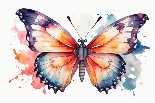 Watercolor colorful butterfly illustration. AI generated