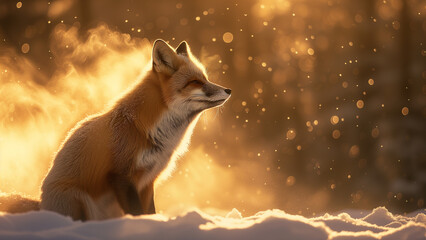A Snow Fox in the Morning Sunlight