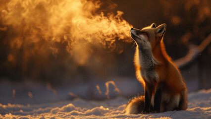 A Snow Fox in the Morning Sunlight