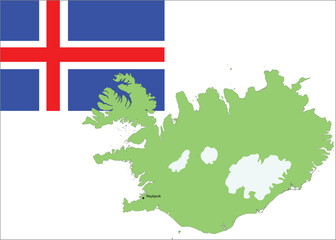 Iceland map and flag on white background. vector