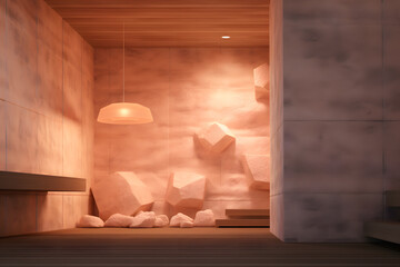 sauna room with a custom Himalayan salt wall