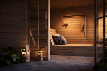 Sauna room with built-in LED lighting 