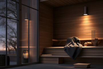 Sauna room with built-in LED lighting 