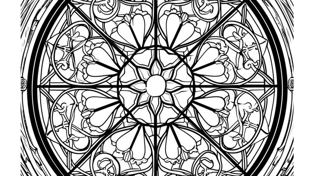 Line art, round stained glass window