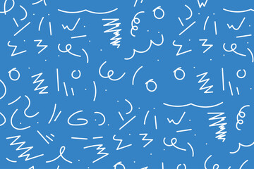 Blue background white doodles set