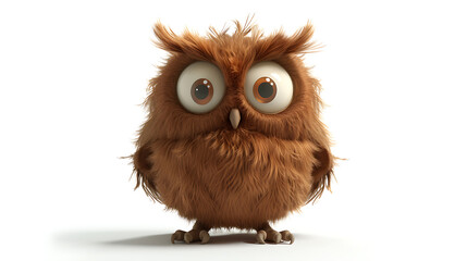 Adorable brown owl character with 3D fur, perfect for your projects.