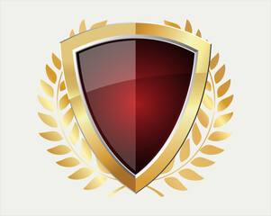 Gold and red shield with gold laurels vector illustration	