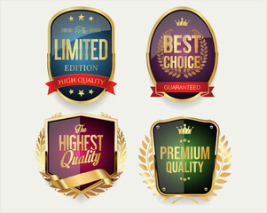 Collection of golden luxury badge and labels isolated on white background 