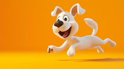 A vibrant 3D animated dog radiating joy and liveliness, set against a vibrant orange backdrop.