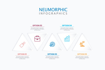 Neumorphism design infographic, 4 step timeline illustration. Minimal clean design.
