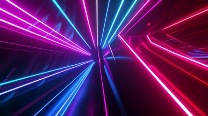 3d render, abstract background with glowing neon lines, neon tunnel