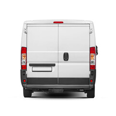 Delivery van rear view isolated. Cargo short-base minibus. Transparent PNG image. © Kuzmick