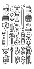 MonoChromatic Thick Line Doodle of Guide needle, ancient, small objects, Black and White Tones сreated with Generative Ai
