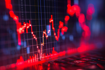 Stock market charts, market crash, bear market, red declining stock graphs - obrazy, fototapety, plakaty