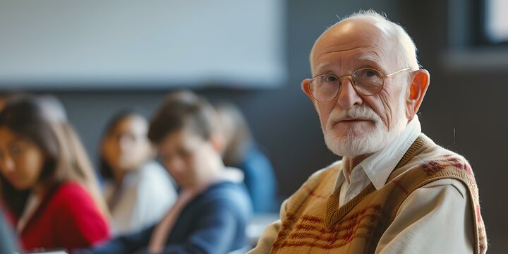 Senior man in thoughtful pose at a workshop. lifelong learning concept. ambient and natural light photography. focused elderly participant. AI