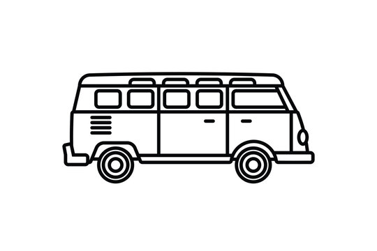 Original vector illustration. An old travel van. A contour icon.