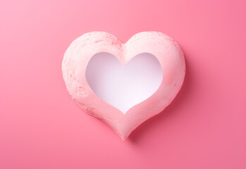 Obraz premium Heart-shaped fried egg, copy space, pink background, monochromatic color palettes, pop art influencer сreated with Generative Ai