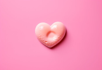 Obraz premium Heart-shaped fried egg, copy space, pink background, monochromatic color palettes, pop art influencer сreated with Generative Ai