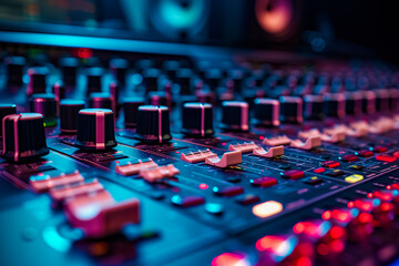 Fototapeta premium Generative AI illustration of Sound engineer hands operating
