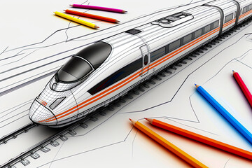 Generative AI illustration of CAD drawing high speed train design - obrazy, fototapety, plakaty