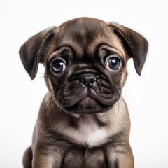 Obraz premium small cute and touching pug puppy on a white background