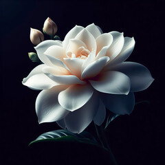 Gardenia isolated on black background. Flowers and plants in spring. AI generated