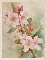 Vintage Cherry Blossom Paper Texture Print