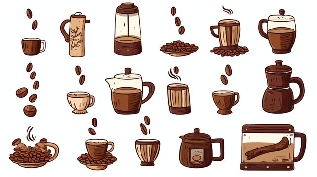 Coffee illustration set. Hand drawn vector banner.