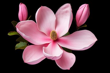 pink magnolia flower isolated on black