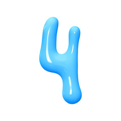 Obraz premium Number 4. Four Number sign blue color. Realistic 3d design in cartoon liquid paint style. Isolated on white background. vector illustration