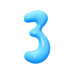Number 3. Three Number sign blue color. Realistic 3d design in cartoon liquid paint style. Isolated on white background. vector illustration