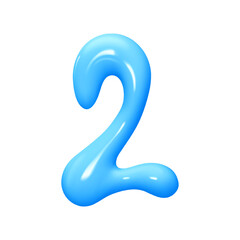 Number 2. Two Number sign blue color. Realistic 3d design in cartoon liquid paint style. Isolated on white background. vector illustration