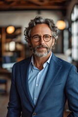 Fototapeta premium Confident senior businessman in an office setting, exuding professionalism and success.