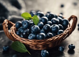 fresh organic blueberry in a small basket 
